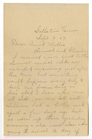Primary view of object titled '[Letter from Birdie McKinley to Mary Moore, Claude and Linnet White, September 9, 1907]'.