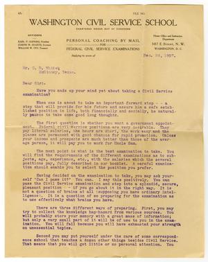 [Letter and Pamphlet from Earl P. Hopkins to Claude D. White, December 26, 1907]