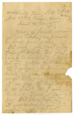 [Letter from Sally Thornhill to Mary Ann Moore and Linnet Moore White, June 27, 1913]