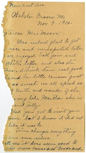 [Letter from Mrs. Edgar Smith to Mary Moore, November 9, 1914]