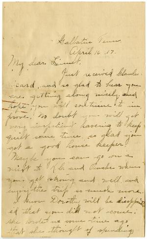 [Letter from Birdie McKinley to Linnet White, April 16, 1917]