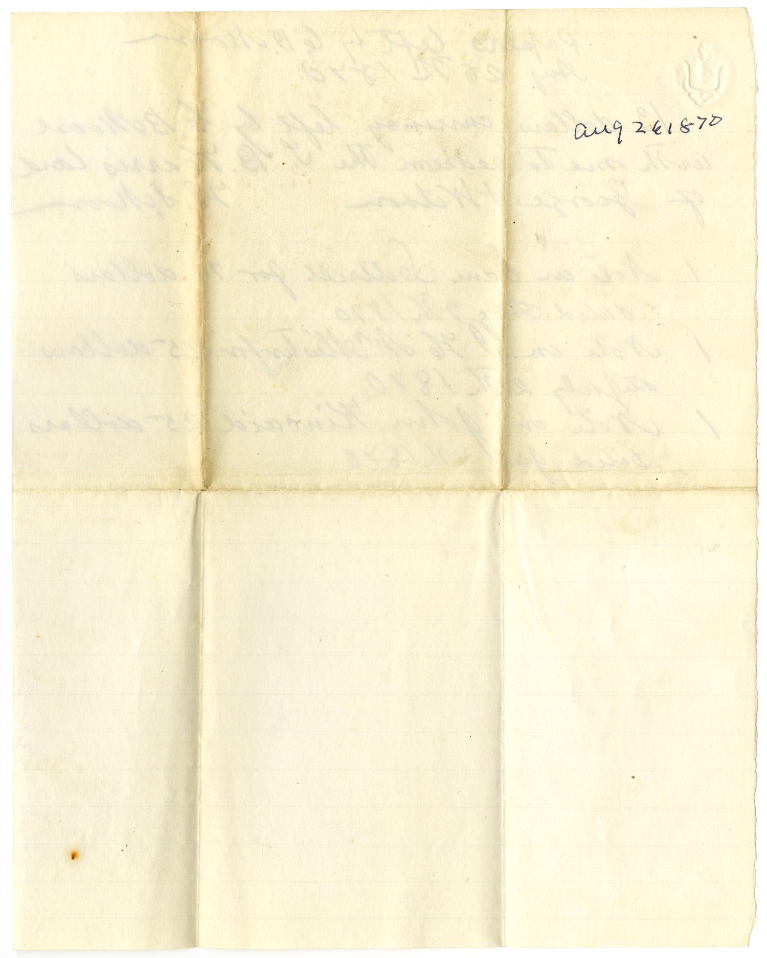 [List of papers left by C. B. Moore, August 26, 1870]
                                                
                                                    [Sequence #]: 2 of 2
                                                