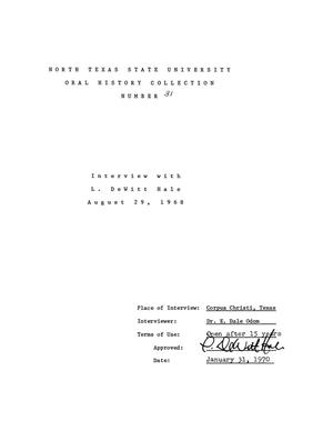 Primary view of object titled 'Oral History Interview with L. DeWitt Hale, August 29, 1968'.