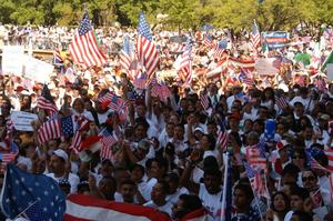 [Many immigration protesters gather in downtown Dallas]