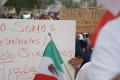 Photograph: [Close-up on handwritten signs and Mexican flag]