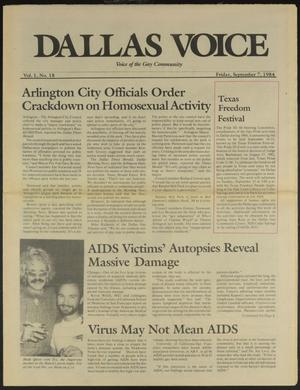 Dallas Voice (Dallas, Tex.), Vol. 1, No. 18, Ed. 1 Friday, September 7, 1984