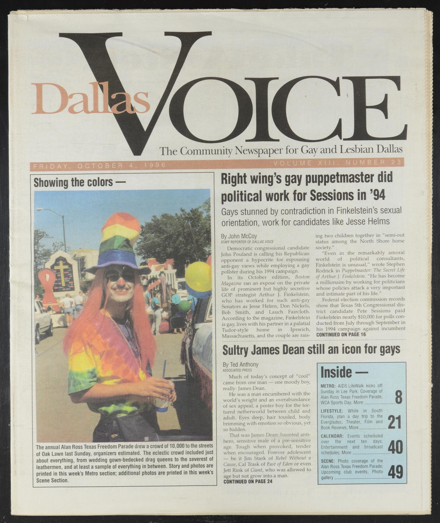 Dallas Voice (Dallas, Tex.), Vol. 13, No. 23, Ed. 1 Friday, October 4, 1996
                                                
                                                    [Sequence #]: 1 of 64
                                                
